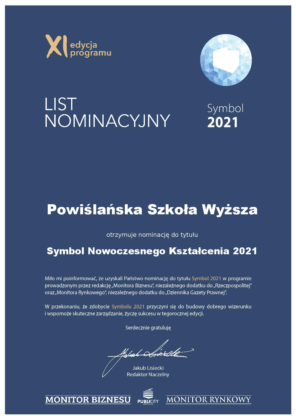 List nominacyjny - Powiślańska Szkoła Wyższa (1)